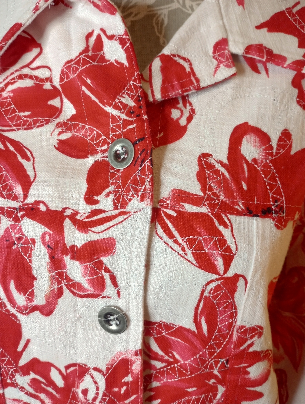 TanJay White Jacket with Red Floral Print - Picture 4 of 6